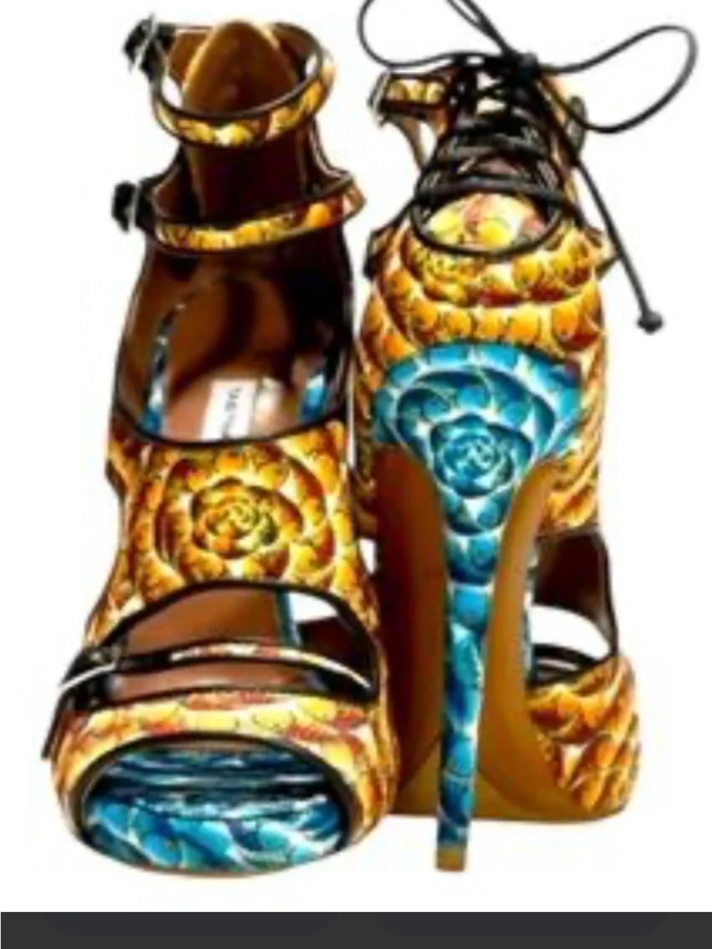 Tabitha Simmons Orange and Blue Patterned Strappy Heels